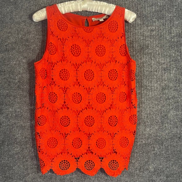 LOFT Tops - Ann Taylor LOFT Women Tank Top Sleeveless Blouse Red Scalloped Crochet Boho Chic